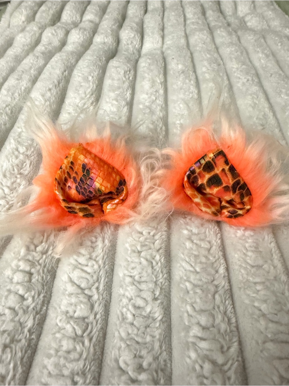 Neon Orange Faux Fur Ear Hair Clips